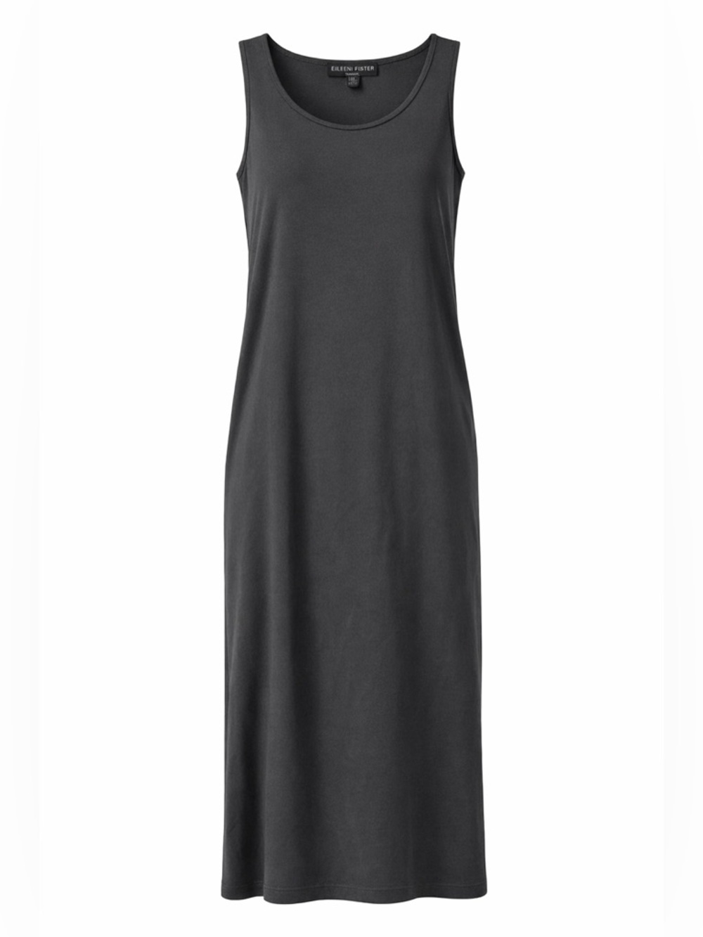 Eileen Fisher Petite Midi Tank Dress Minimalist Stretch Black Capsule Wardrobe